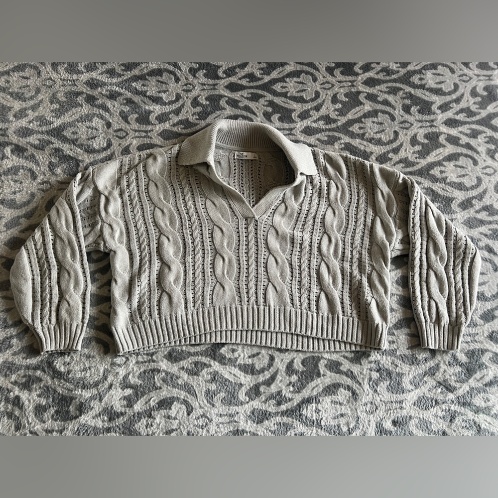 Hollister Easy Long-Sleeve Cable-Knit Polo Sweater